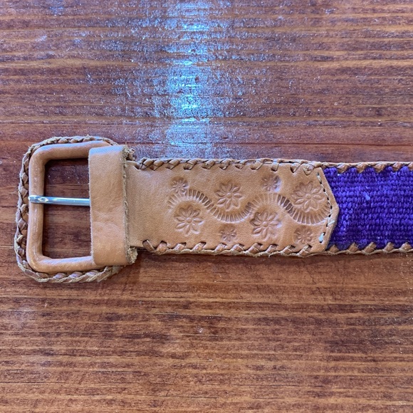 Vintage Guatemalan Woven Leather Concho Belt - Picture 3 of 17